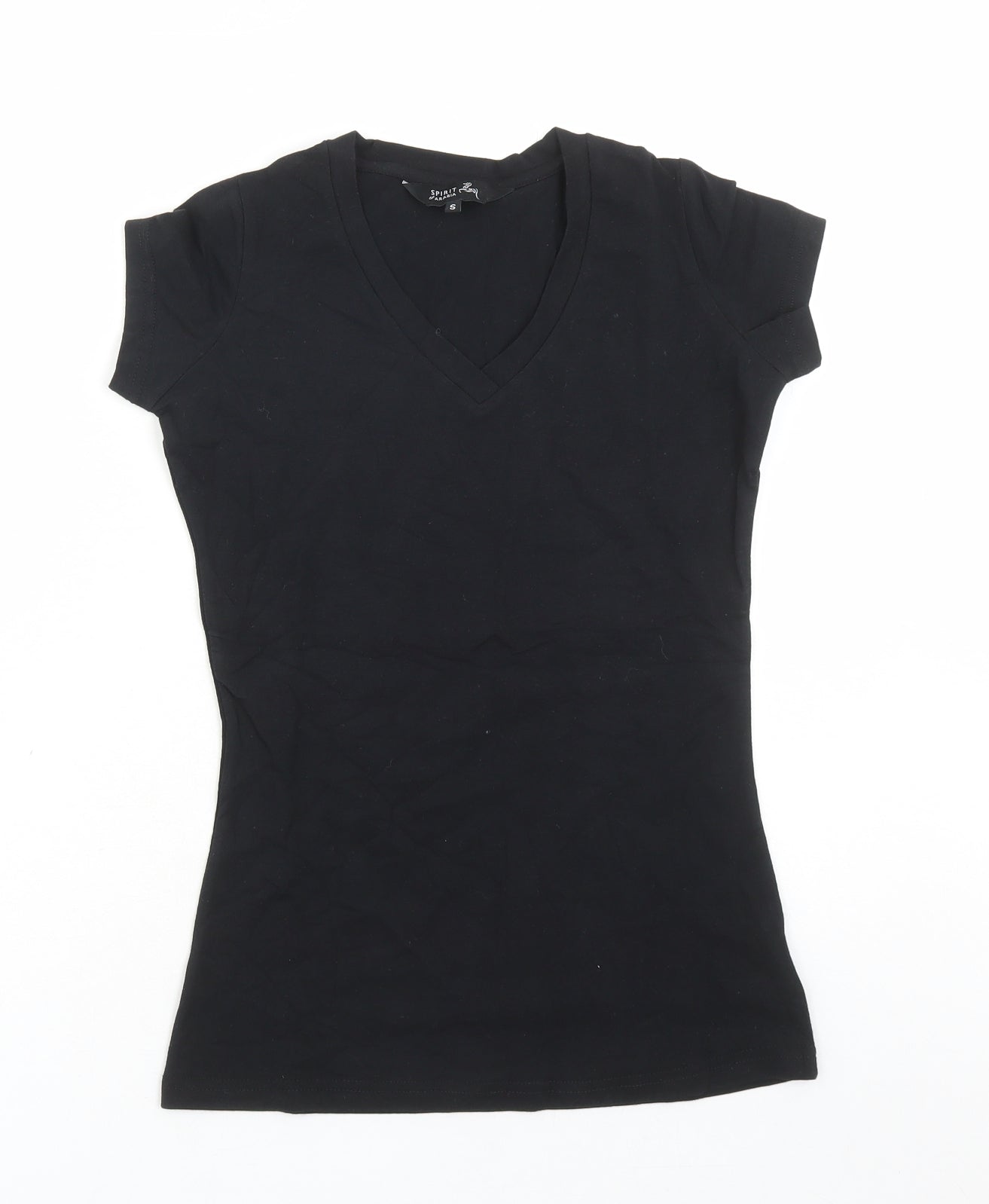 Spirit of Arabia Womens Black Cotton Basic T-Shirt Size S V-Neck