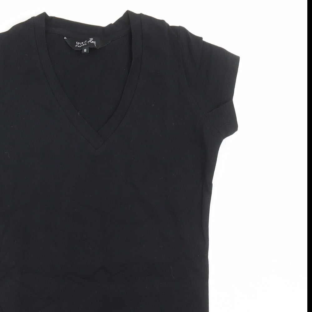 Spirit of Arabia Womens Black Cotton Basic T-Shirt Size S V-Neck