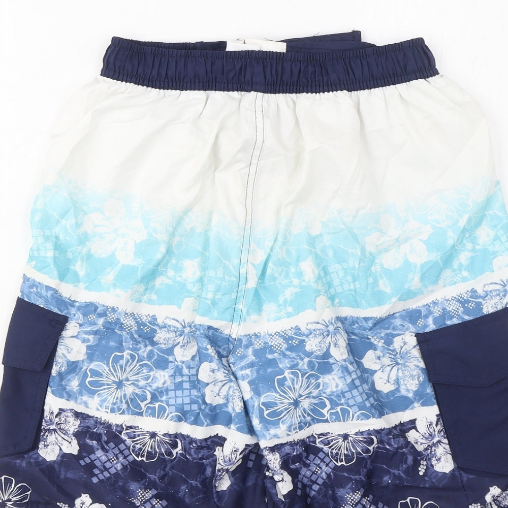 Ocean Pacific Boys Blue Geometric Polyester Sweat Shorts Size 13 Years L6 in Regular Drawstring - Swim Shorts
