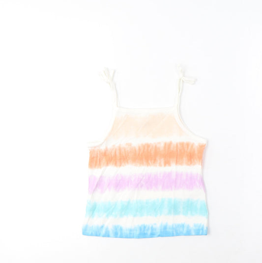 Marks and Spencer Girls Multicoloured Striped Cotton Cropped Tank Size 3-4 Years Square Neck Pullover