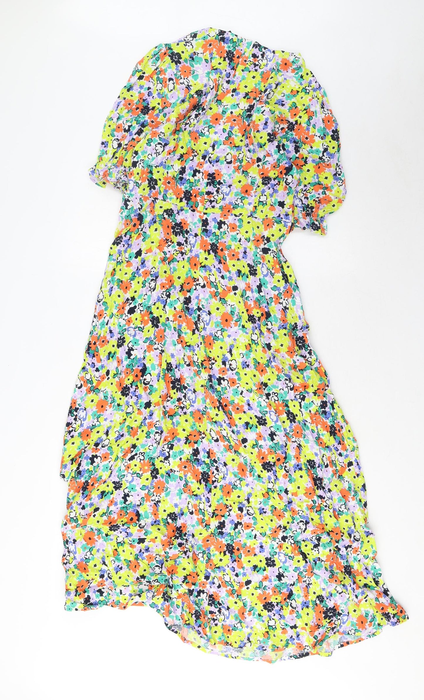 marks and Womens Multicoloured Floral Viscose A-Line Size 10 Crew Neck Zip
