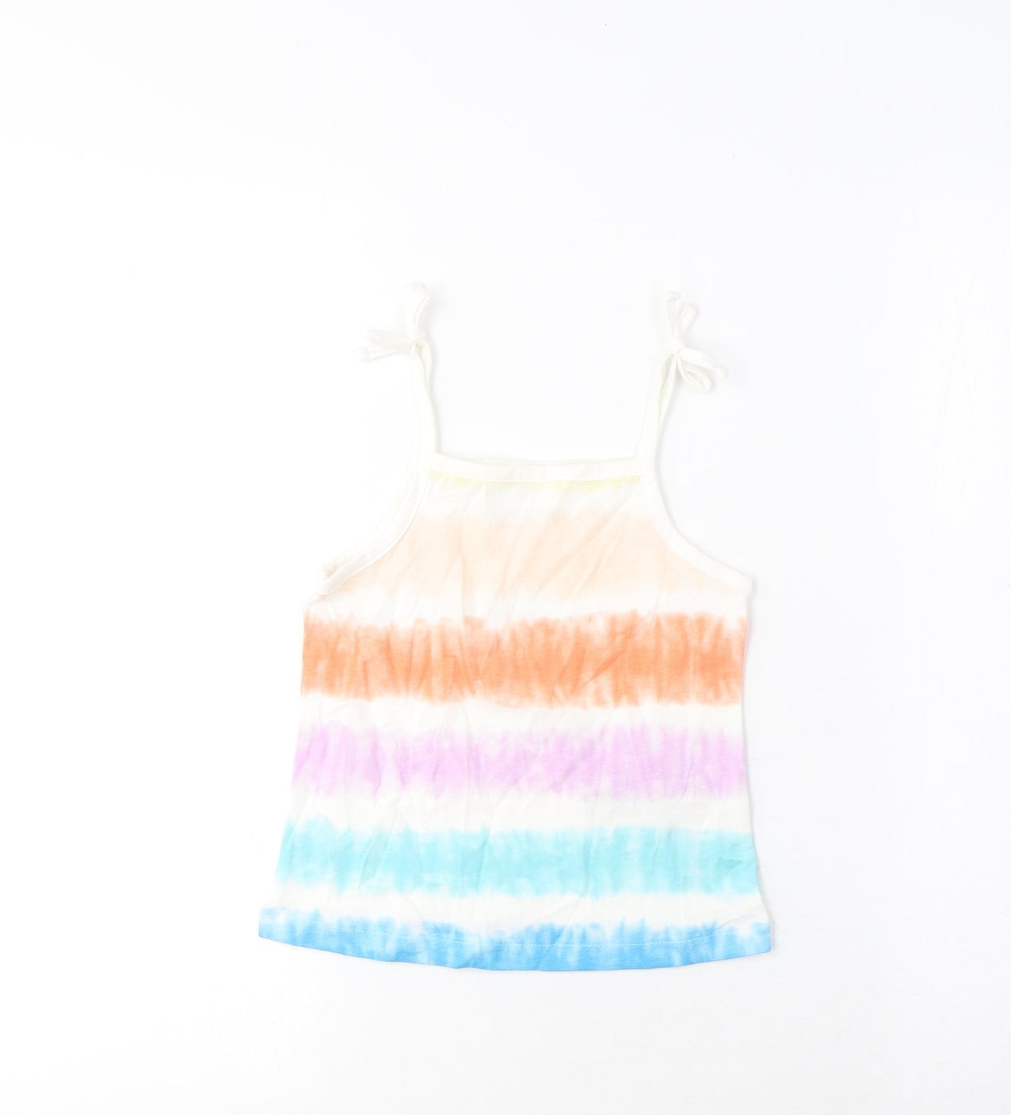 Marks and Spencer Girls Multicoloured Striped Cotton Basic Tank Size 3-4 Years Square Neck Pullover