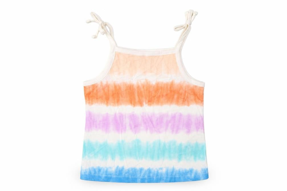 Front view of Marks & Spencer girls’ multicoloured striped cotton camisole tank, size 2-3, years square neck pullover