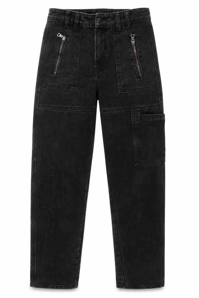 PRETTYLITTLETHING Womens Black Cotton Straight Jeans Size 4 L27 in Regular Zip - Cargo Style