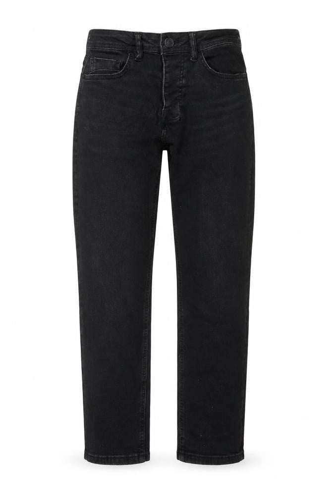 Front view of Denim & Co. men’s blue cotton straight jeans, size 30, in, 30-inch leg regular zip