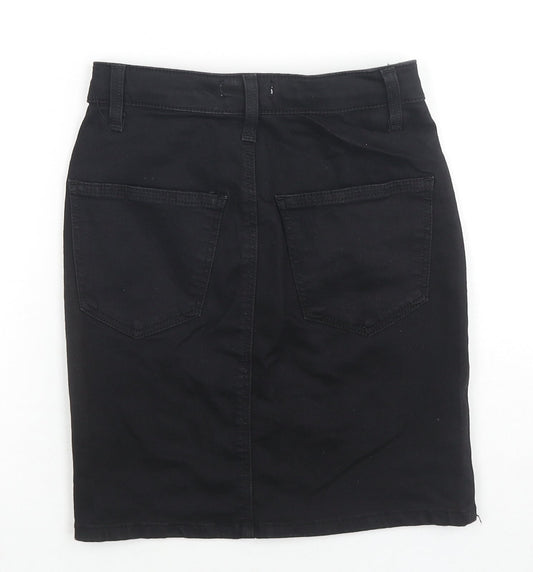 Topshop Womens Black Cotton A-Line Skirt Size 6 Zip