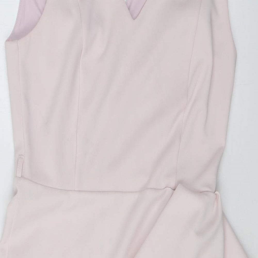 Luxe Womens Pink Polyester Bodycon Size 12 V-Neck Zip
