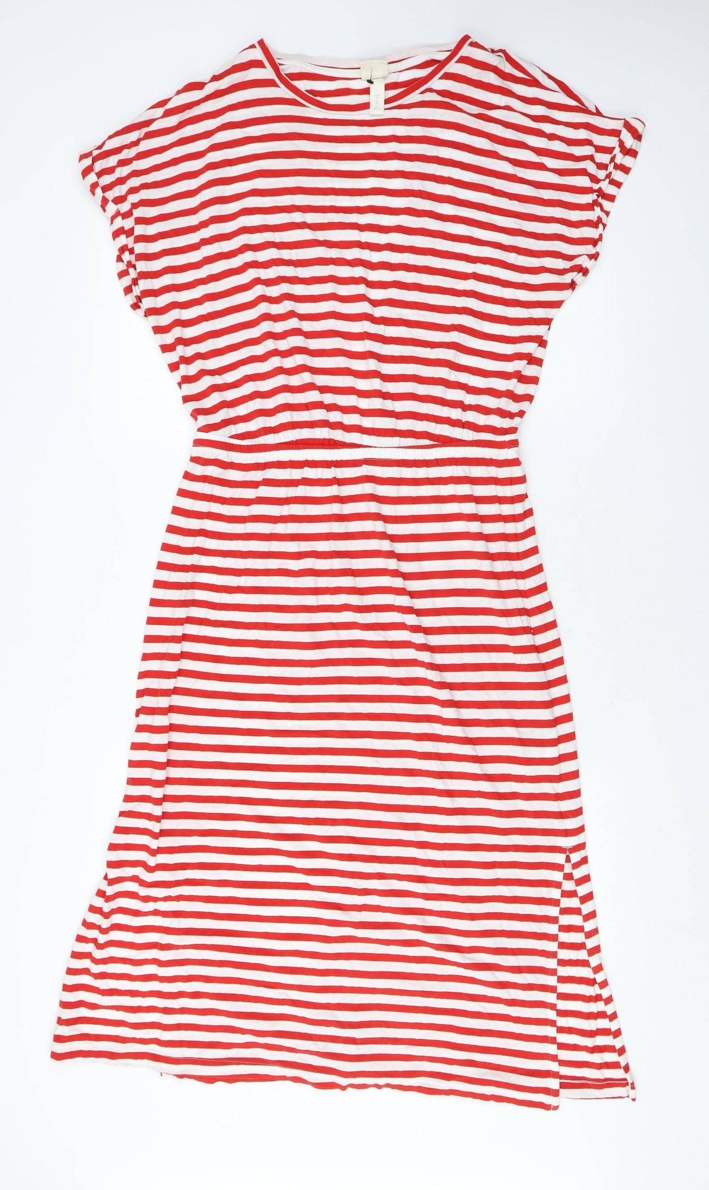 H&M Womens Red Striped Cotton T-Shirt Dress Size M Round Neck Pullover
