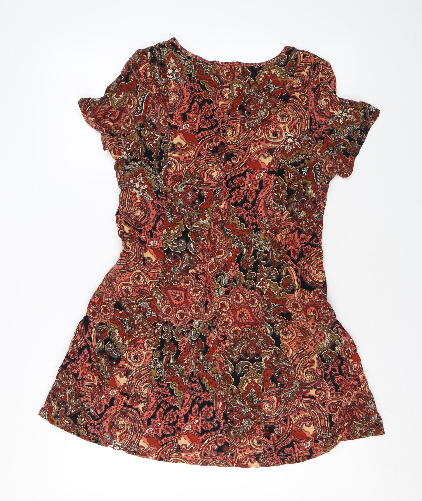 Alice & You Womens Orange Paisley Viscose A-Line Size 12 V-Neck Pullover