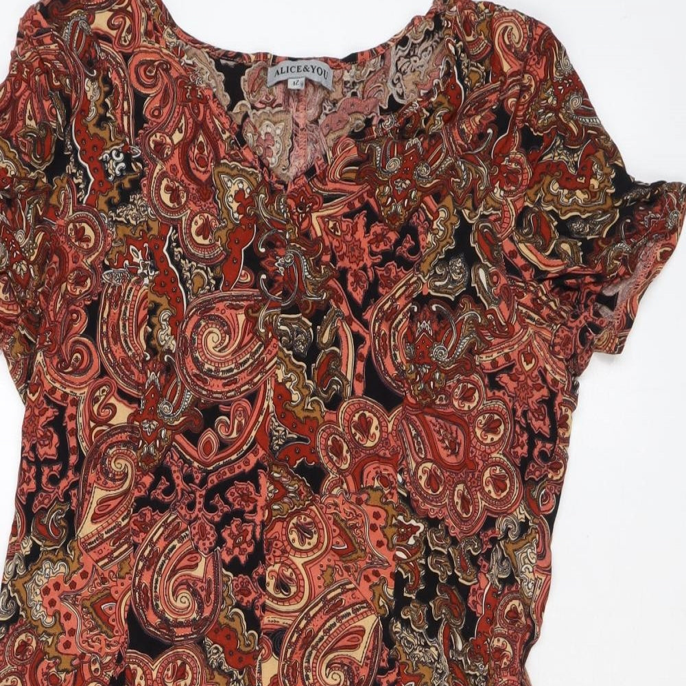 Alice & You Womens Orange Paisley Viscose A-Line Size 12 V-Neck Pullover