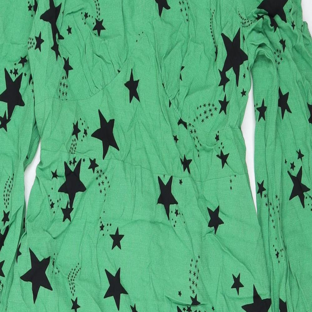 Marks and Spencer Womens Green Geometric Viscose Maxi Size 10 V-Neck Zip