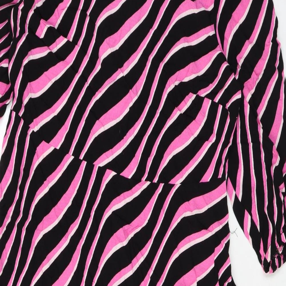 Marks and Spencer Womens Pink Striped Viscose Maxi Size 14 Scoop Neck Zip