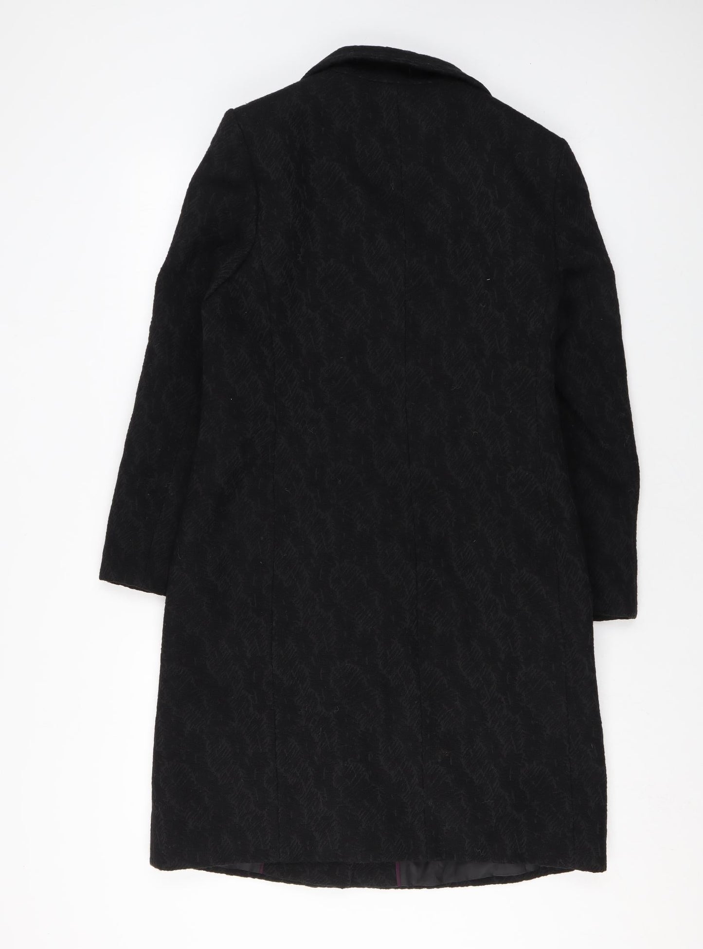 Marks and Spencer Womens Black Geometric Overcoat Coat Size 8 Button