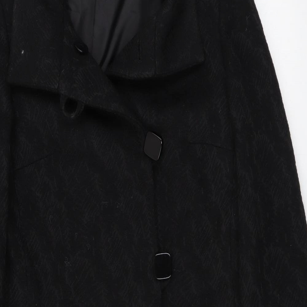 Marks and Spencer Womens Black Geometric Overcoat Coat Size 8 Button
