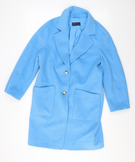 Marks and Spencer Womens Blue Overcoat Coat Size 10 Button
