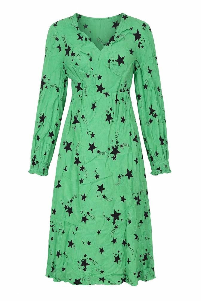 Marks and Spencer Womens Green Geometric Viscose A-Line Size 8 V-Neck Zip - Star print