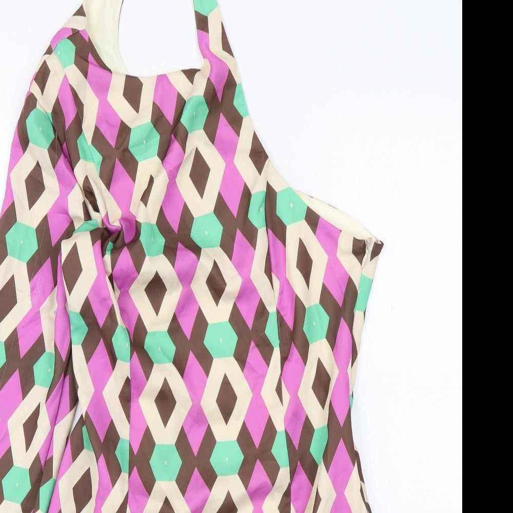 Zara Womens Multicoloured Geometric Polyester Mini Size S One Shoulder Zip