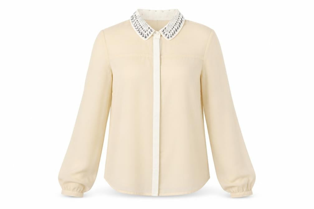 Marks and Spencer Womens Beige Polyester Basic Blouse Size 12 Collared - Diamanté