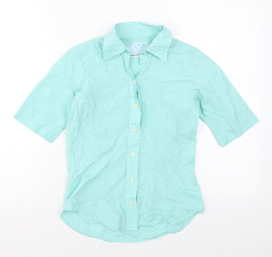 PINK Womens Blue Cotton Basic Button-Up Size 8 Collared