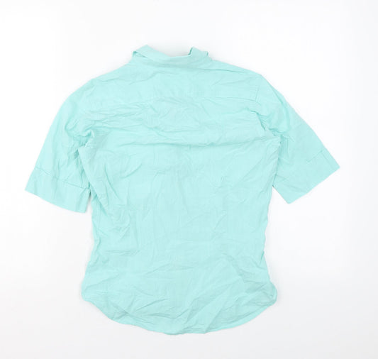 PINK Womens Blue Cotton Basic Button-Up Size 8 Collared