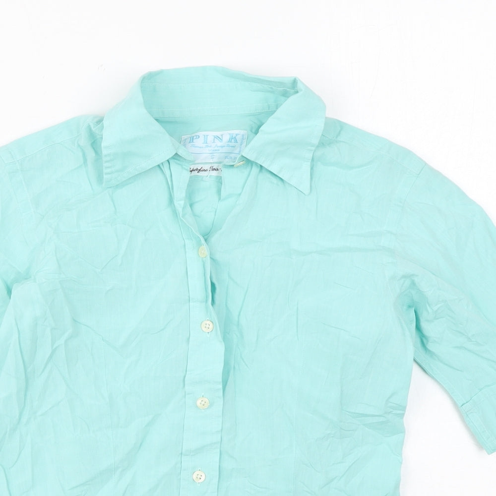 PINK Womens Blue Cotton Basic Button-Up Size 8 Collared