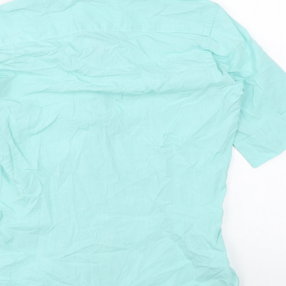 PINK Womens Blue Cotton Basic Button-Up Size 8 Collared