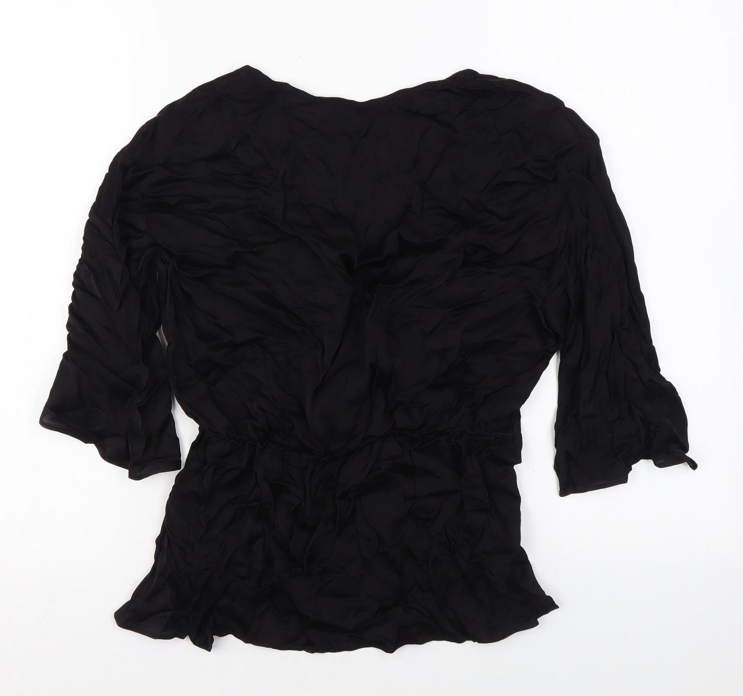 Marks and Spencer Womens Black Viscose Basic Blouse Size 10 V-Neck