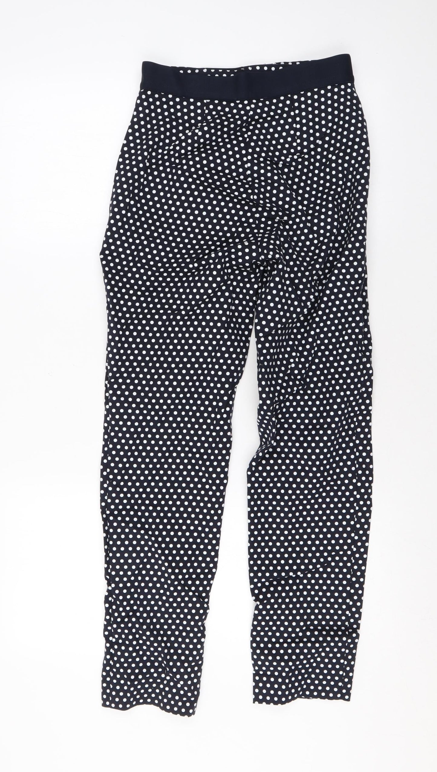 Marks and Spencer Womens Blue Polka Dot Cotton Trousers Size 6 L27 in Regular Zip