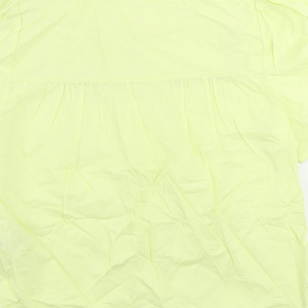 Marks and Spencer Womens Yellow Cotton Basic Blouse Size 10 V-Neck - Embroidered