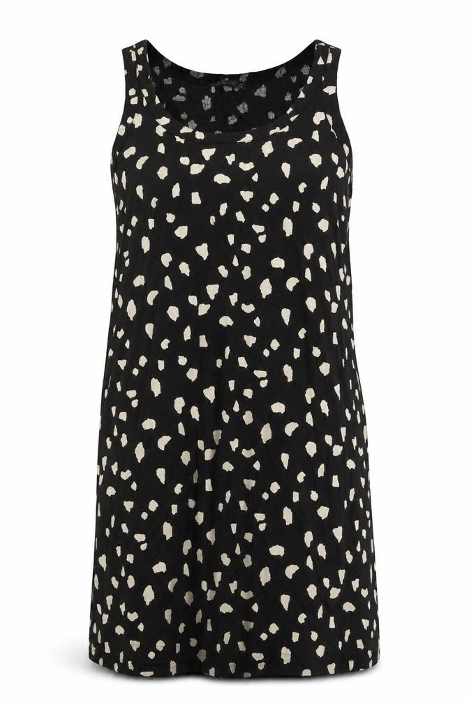 Marks and Spencer Womens Black Animal Print Linen Tank Dress Size 6 Boat Neck Pullover