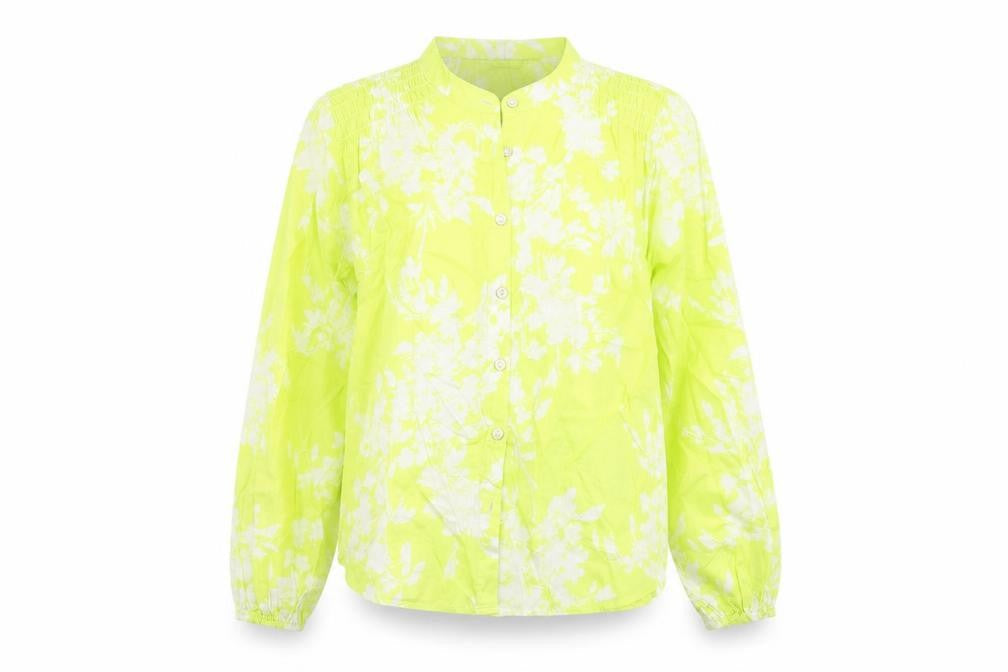Marks and Spencer Womens Yellow Floral Cotton Basic Button-Up Size 6 V-Neck