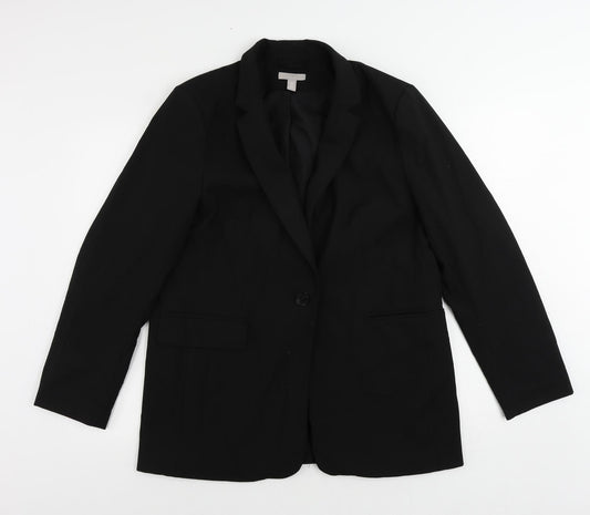 H&M Womens Black Jacket Blazer Size M Button