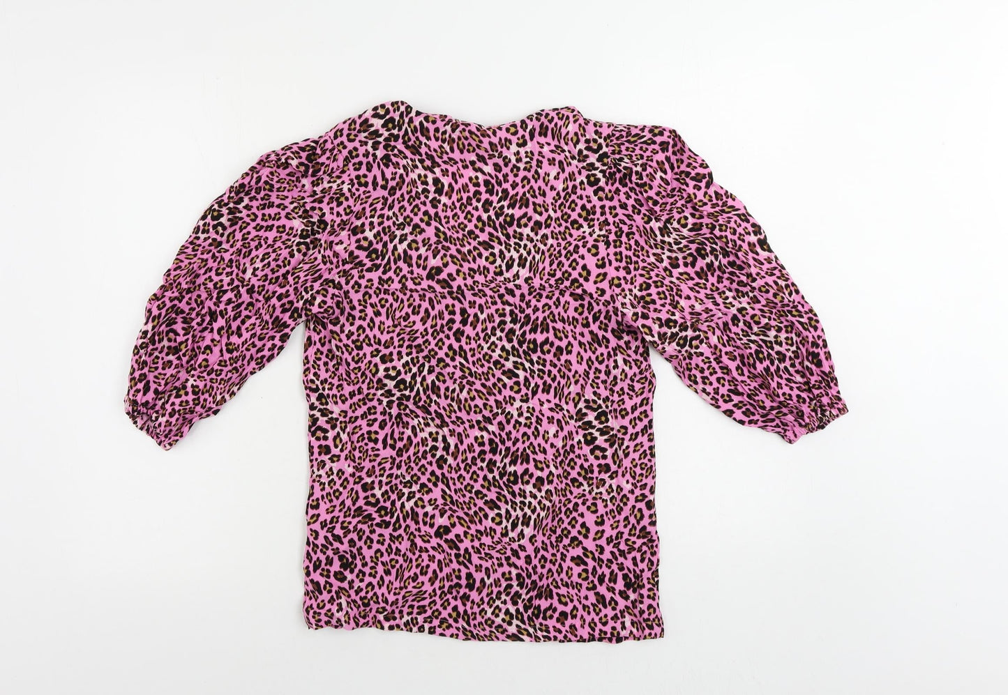 Marks and Spencer Womens Pink Animal Print Viscose Basic Button-Up Size 6 V-Neck