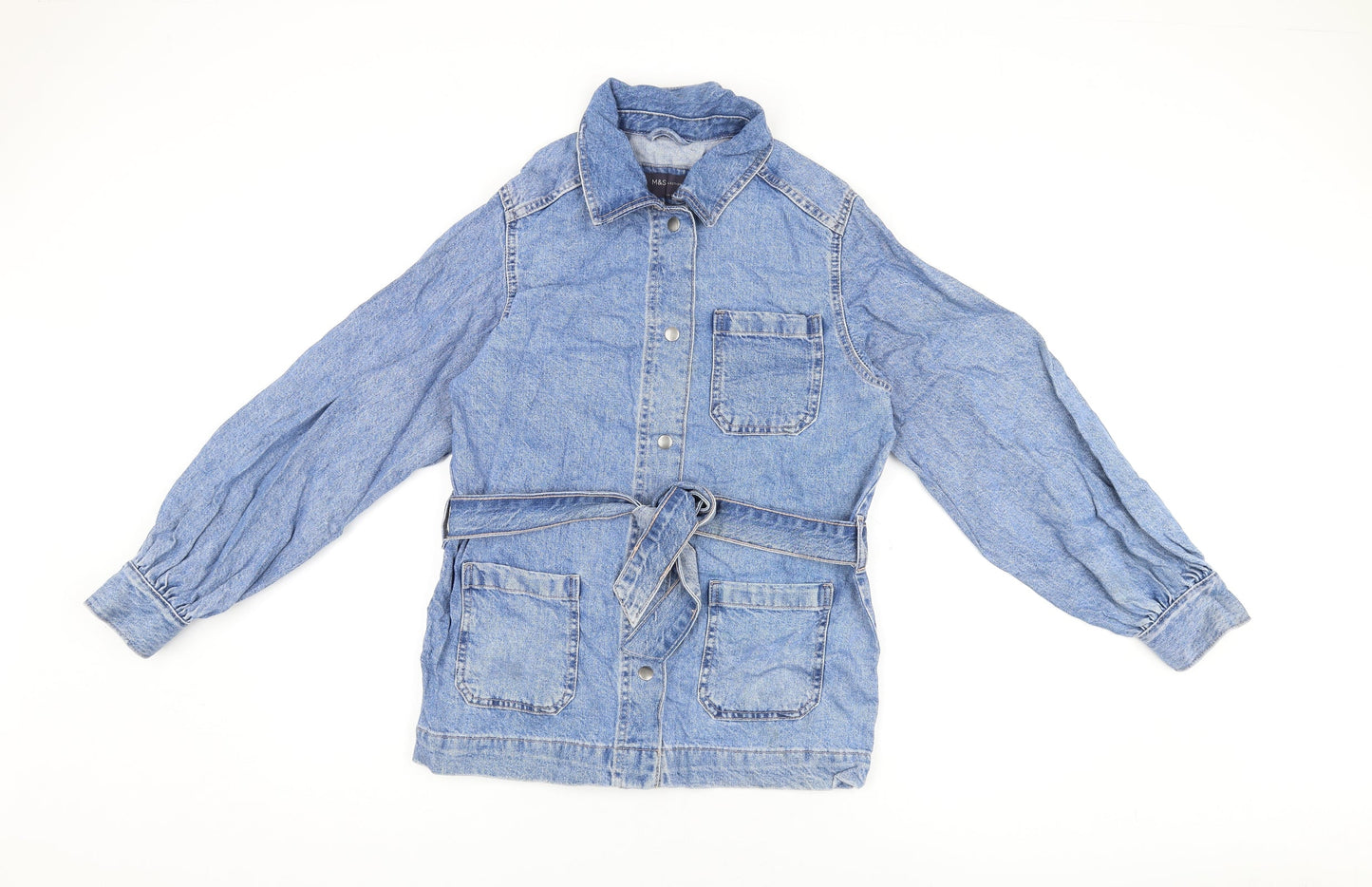 Marks and Spencer Womens Blue Jacket Size 8 Snap - Belted