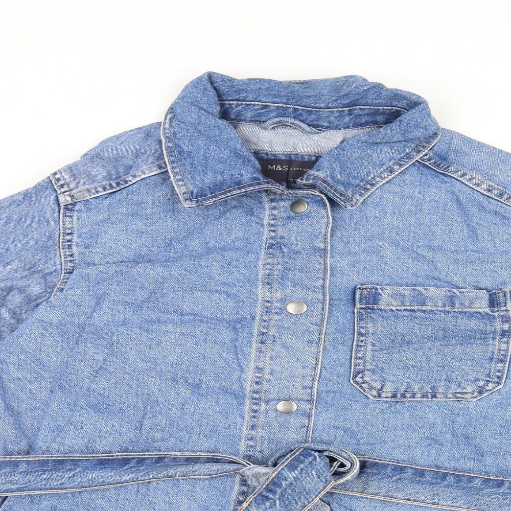 Marks and Spencer Womens Blue Jacket Size 8 Snap - Belted