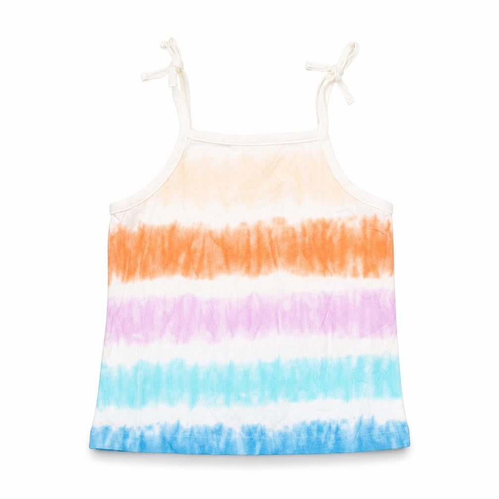 Front view of Marks & Spencer girls’ multicoloured geometric cotton basic t-shirt, years square neck pullover - tie dye