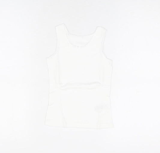 Marks and Spencer Girls White Cotton Basic Tank Size 3-4 Years Round Neck Pullover - Thermal Top