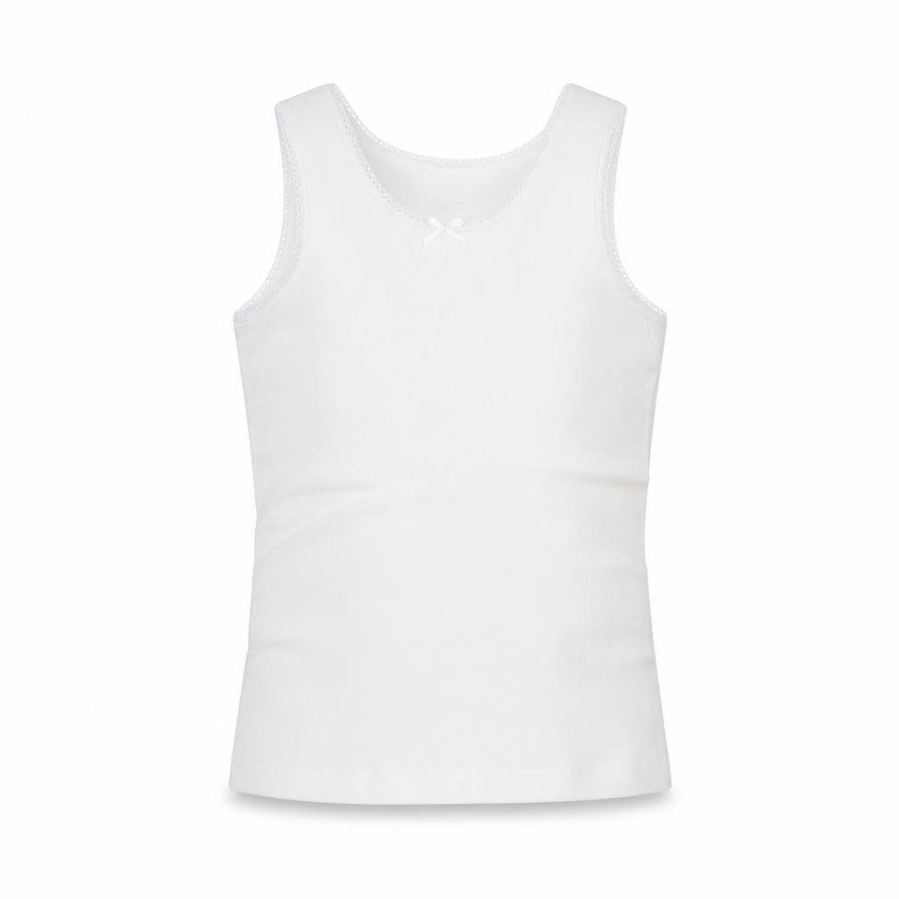 Marks and Spencer Girls White Cotton Basic Tank Size 3-4 Years Round Neck Pullover - Thermal Top