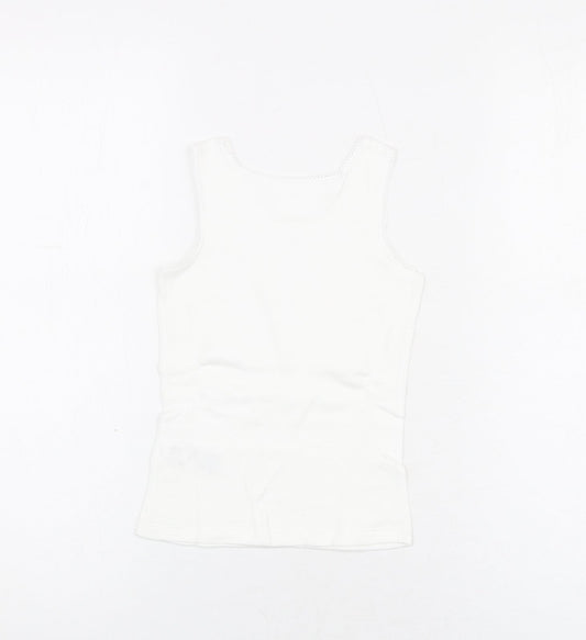 Marks and Spencer Girls White Cotton Basic Tank Size 3-4 Years Round Neck Pullover - Thermal Top