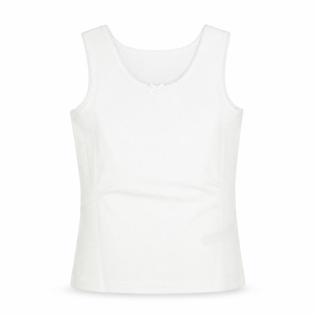 Marks and Spencer Girls White Cotton Basic Tank Size 3-4 Years Round Neck Pullover - Thermal Top