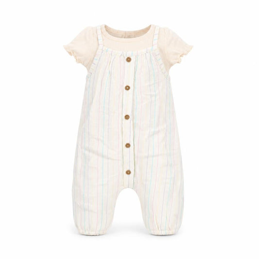 Marks and Spencer Girls Pink Striped Viscose Dungaree Outfit/Set Size 0-3 Months Button