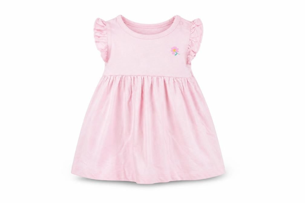 Front view of Marks & Spencer girls’ pink cotton a-line, size 3-6, months round neck snap
