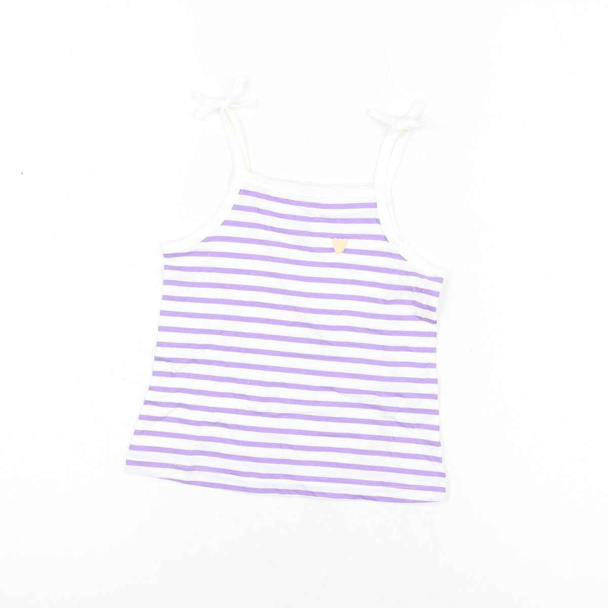 Additional front view of Marks & Spencer girls’ white striped cotton basic t-shirt, size 3-4, years square neck pullover