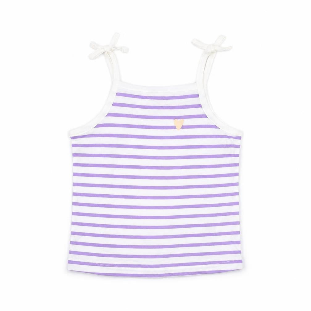 Front view of Marks & Spencer girls’ white striped cotton basic t-shirt, size 3-4, years square neck pullover