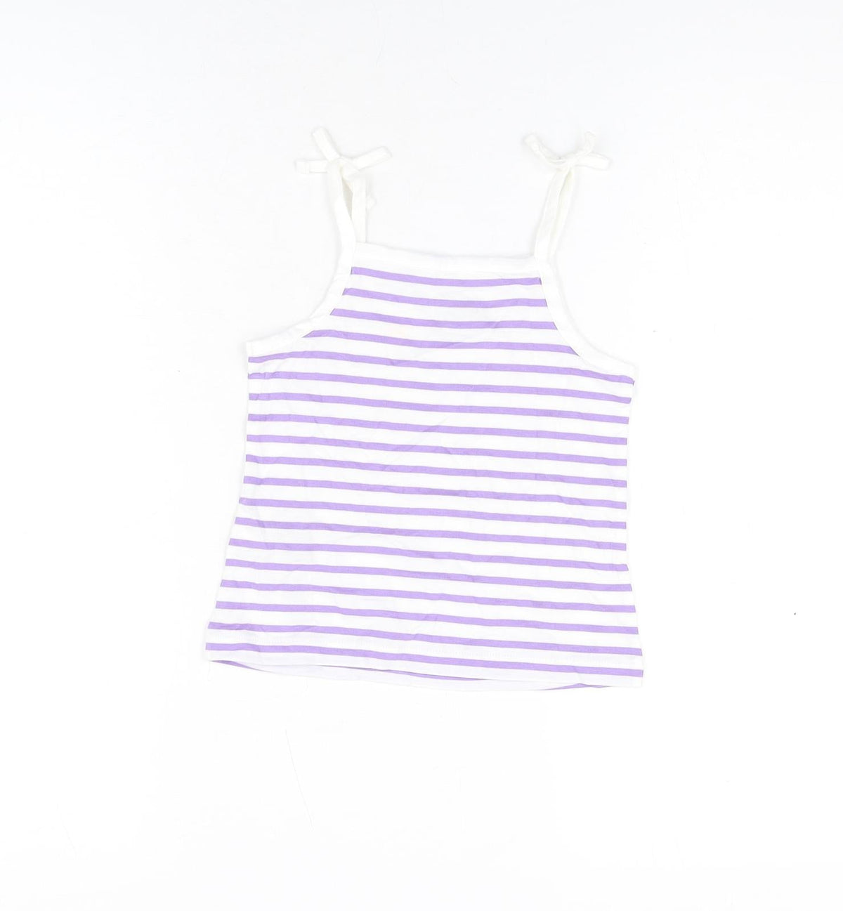 Back view of Marks & Spencer girls’ white striped cotton basic t-shirt, size 3-4, years square neck pullover