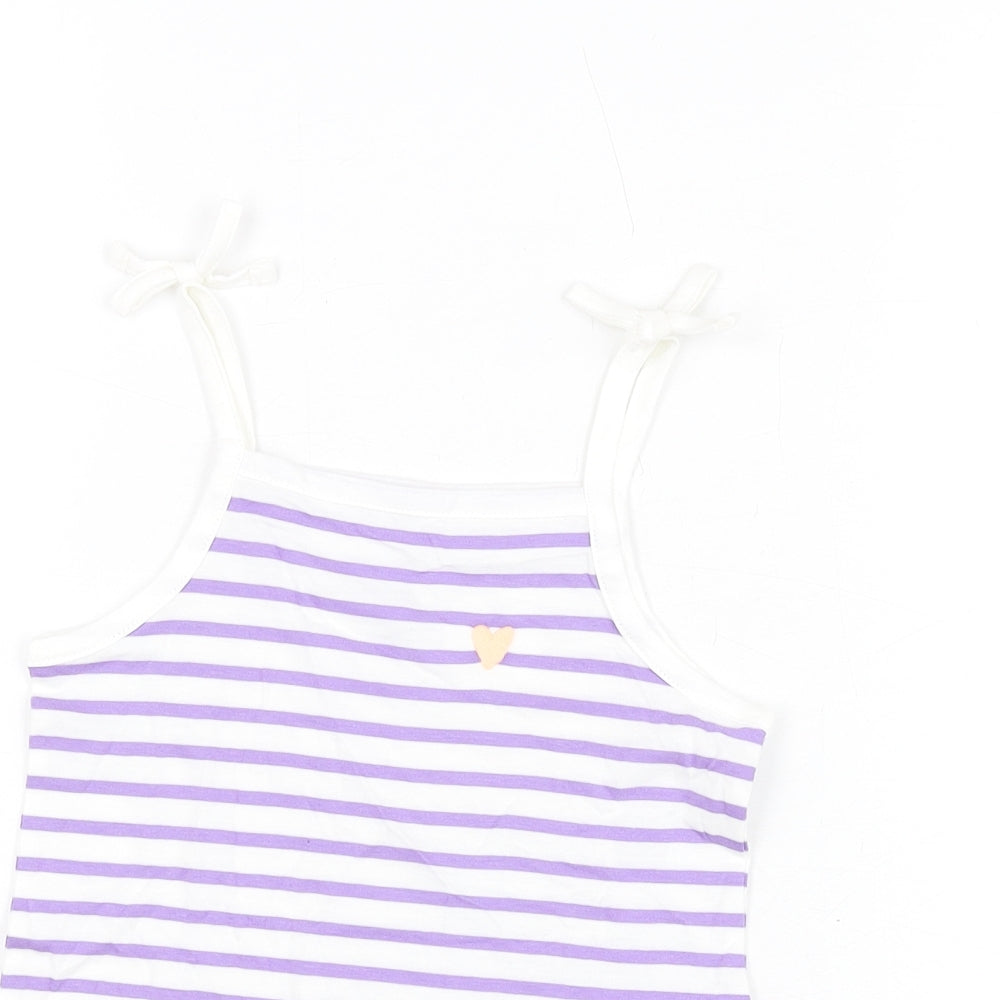 Close-up detail of Marks & Spencer girls’ white striped cotton basic t-shirt, size 3-4, years square neck pullover