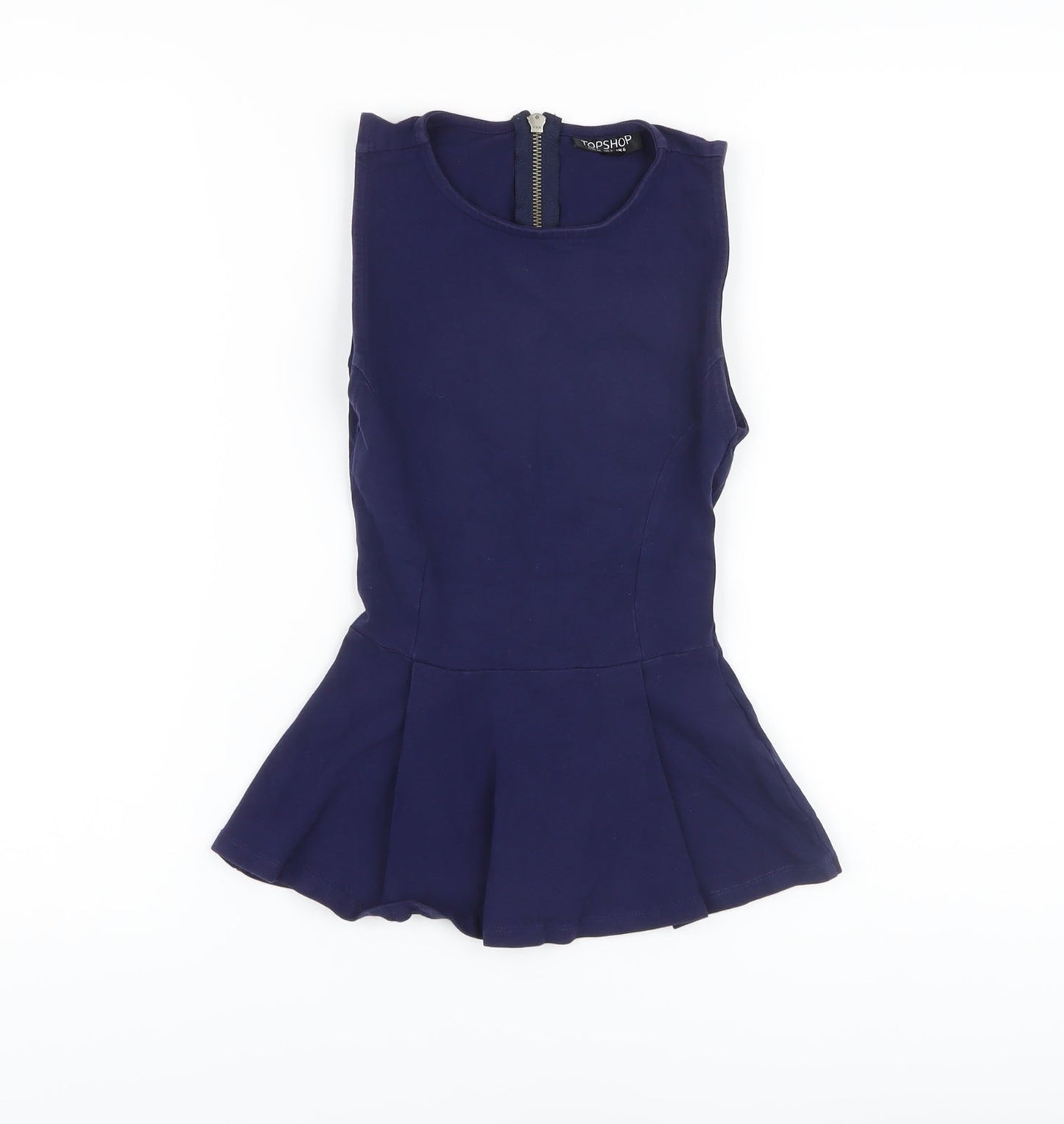 Topshop Womens Blue Cotton Basic Tank Size 6 Round Neck