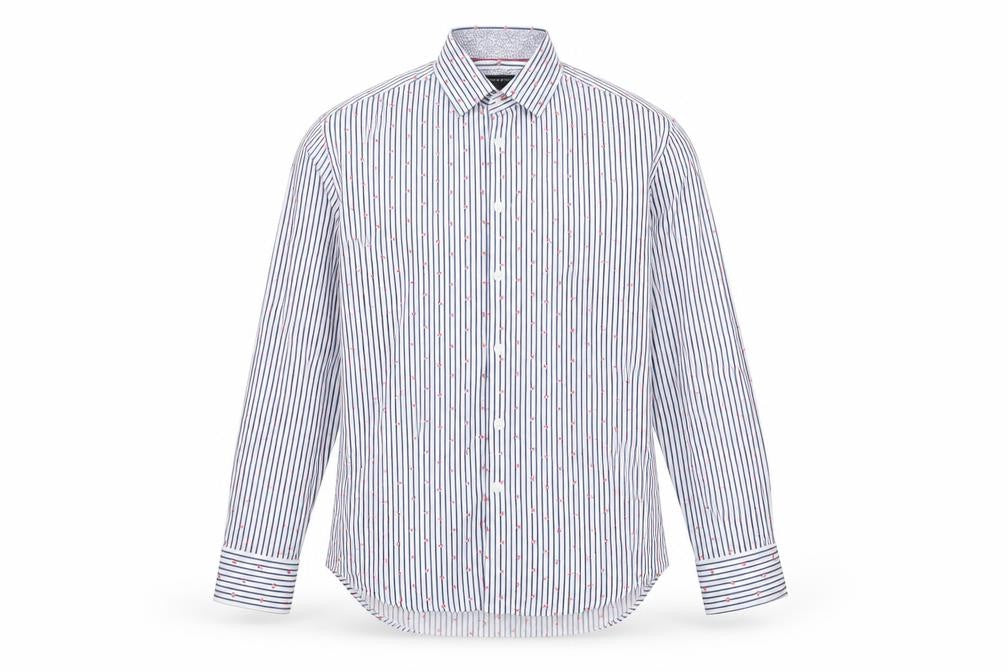 Report Collection Mens Blue Striped Cotton Button-Up Size L Collared Button