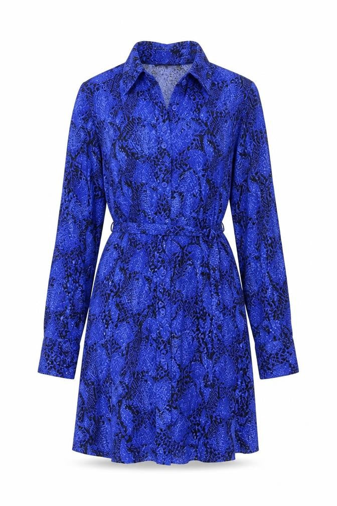 Marks and Spencer Womens Blue Animal Print Viscose Shirt Dress Size 8 Collared Button