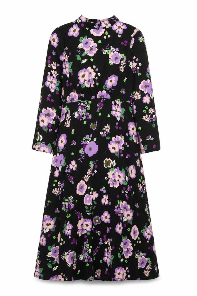 Marks and Spencer Womens Black Floral Polyester A-Line Size 8 Mock Neck Zip